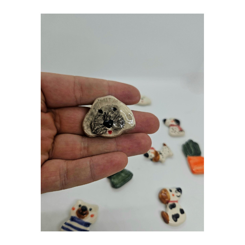 El Yapımı Köpekli Seramik Magnet, Köpekli Buzdolabı Magneti, Dolap süsü sevimli köpek figürü