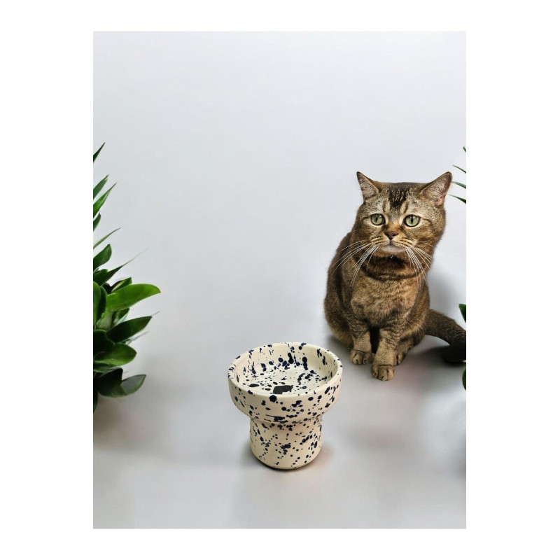 Kedi Ve Köpekler Için Yüksek Seramik Mama Ve Su Kasesi Dökülmeyen Mama Kabı Mavi( El Yapımı )
