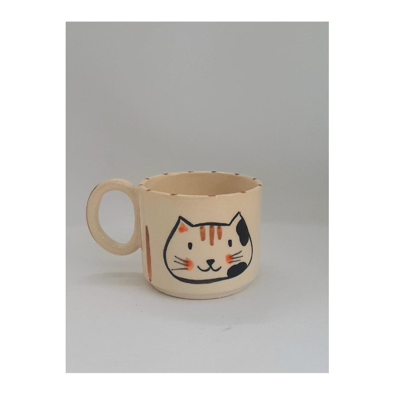 El Yapım Seramik Beyaz Kedi Figürlü Kupa Bardak Handmade Mug