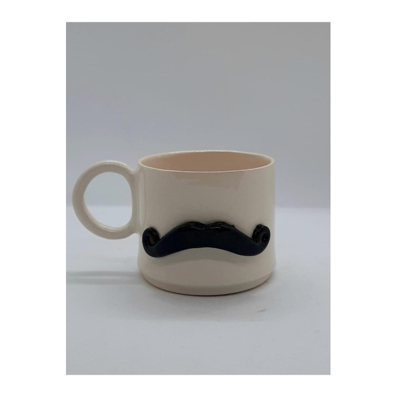 El Yapımı Seramik Bıyık Desenli Kupa Bardak Mug (HANDMADE)