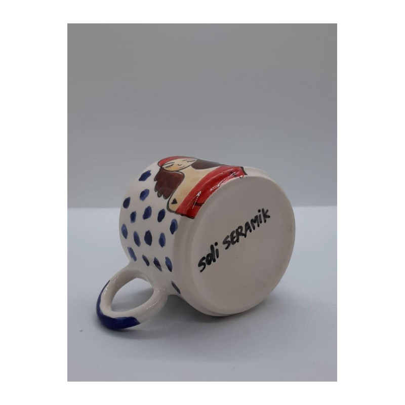 El Yapımı Seramik Kız Figürlü Kupa Bardak Mug (HANDMADE) Yüksek Kalite Seramik