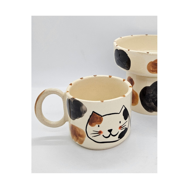 Seramik Mug Kedi Desenli El Yapımı Handmade Kupa Bardak