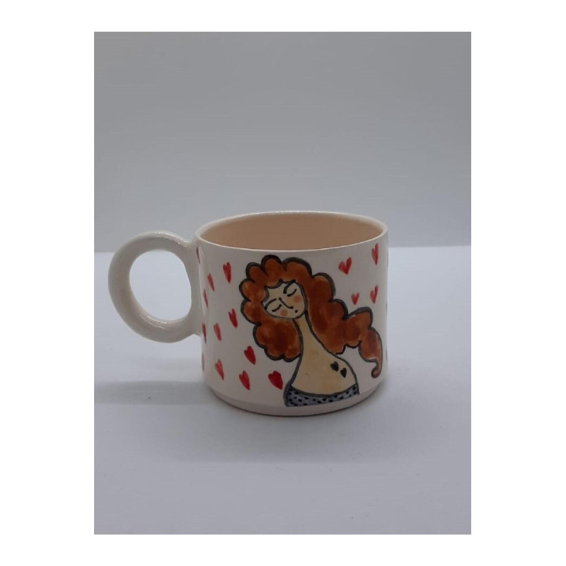 El Yapımı Seramik Kadın Figürlü Kupa Bardak Mug (HANDMADE)
