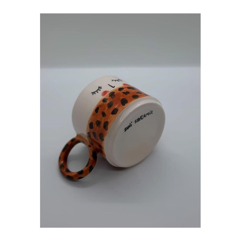 Handmade Seramik Mug Leopar Desenli El Yapımı Kupa Bardak