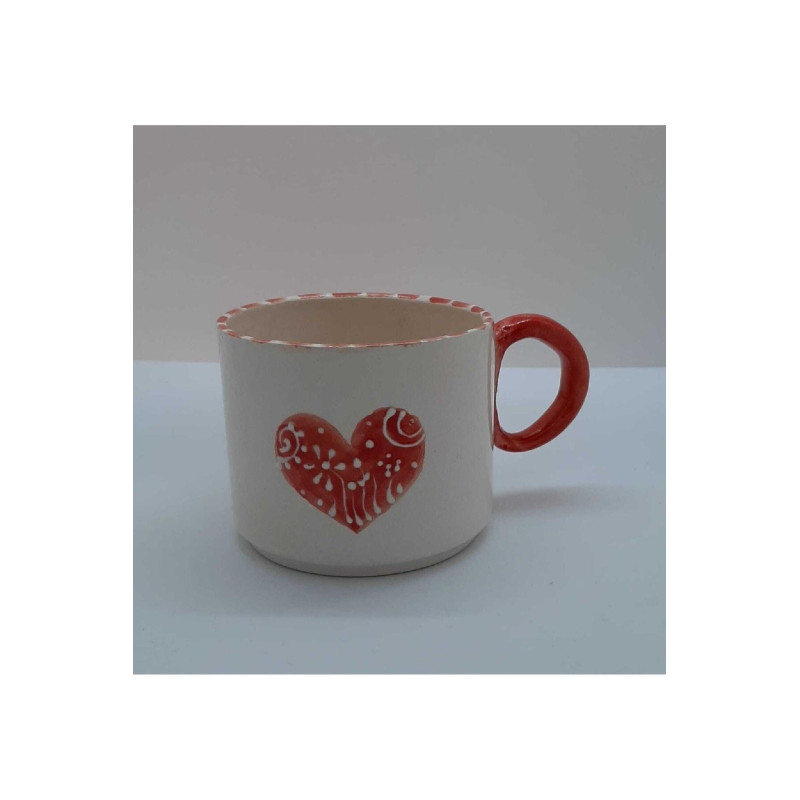 El Yapımı Seramik Kupa Mug Kalp Desenli Bardak Hediyelik Kupa (HANDMADE)