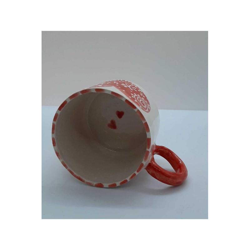 El Yapımı Seramik Kupa Mug Kalp Desenli Bardak Hediyelik Kupa (HANDMADE)