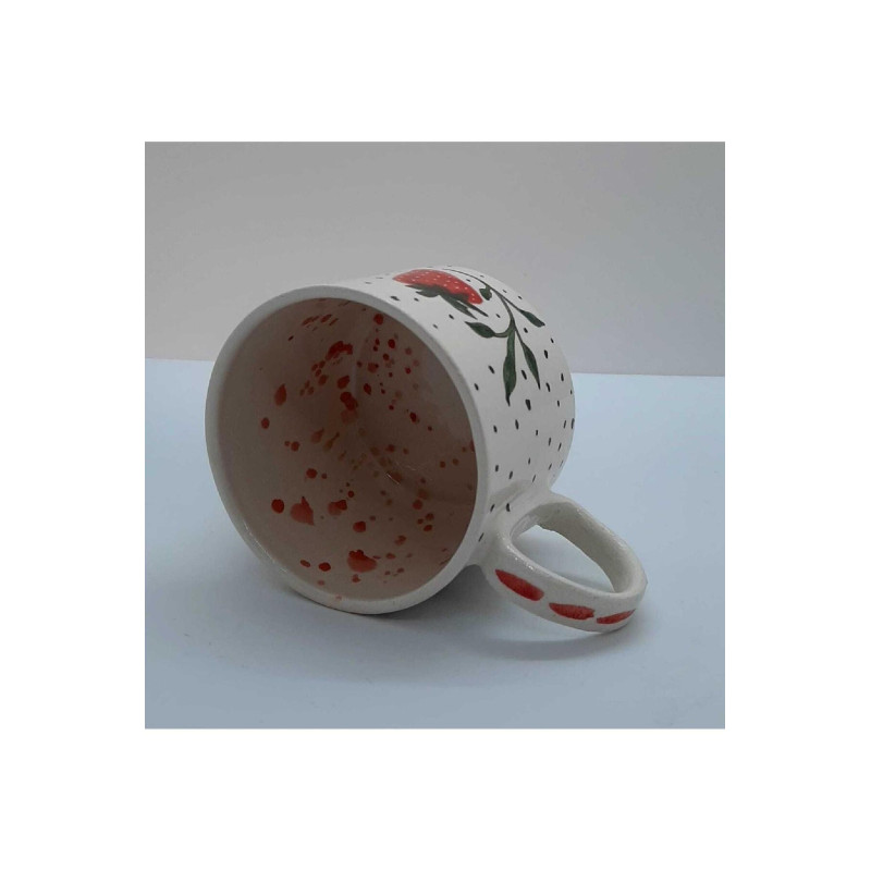 El Yapımı Seramik Kupa Bardak Mug Çilek Figürlü (HANDMADE)