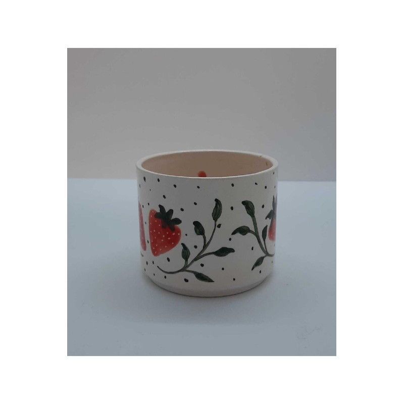 El Yapımı Seramik Kupa Bardak Mug Çilek Figürlü (HANDMADE)
