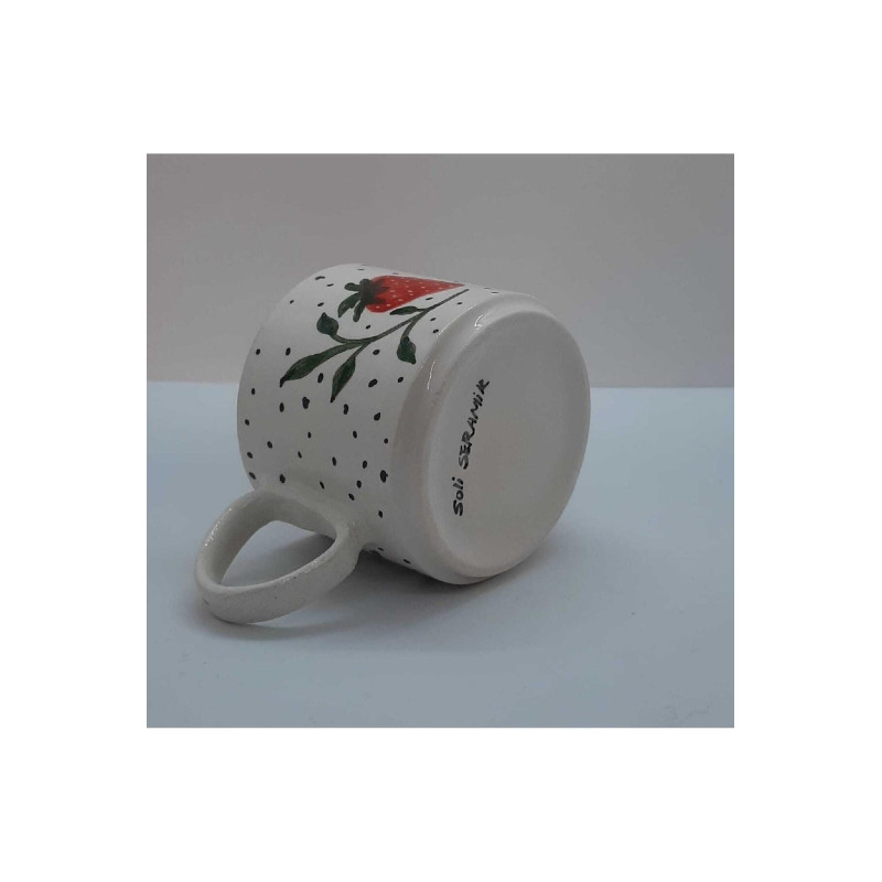 El Yapımı Seramik Kupa Bardak Mug Çilek Figürlü (HANDMADE)