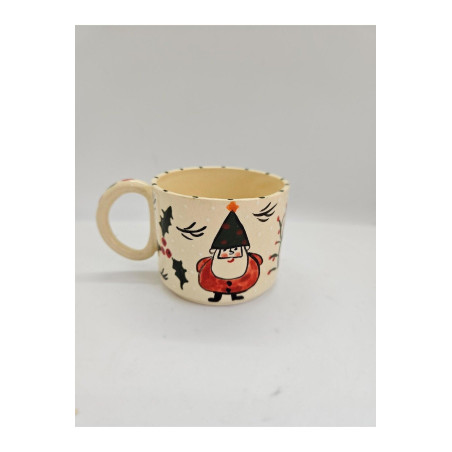 El Yapımı Seramik Noel Baba Ve Kardan Adam Figürlü Beyaz Kupa Bardak Mug