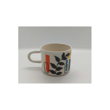 El Yapımı Seramik Bitki Figürlü Kupa Bardak Mug Modern Art