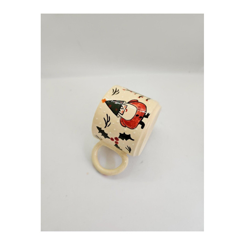 El Yapımı Seramik Noel Baba Ve Kardan Adam Figürlü Beyaz Kupa Bardak Mug