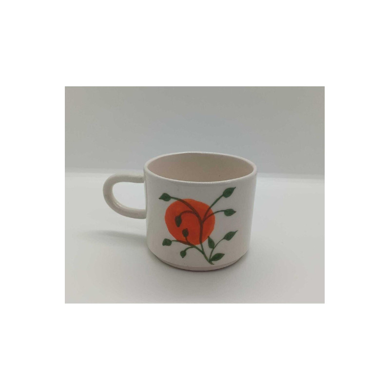 El Yapımı Seramik Bitki Figürlü Kupa Bardak Mug