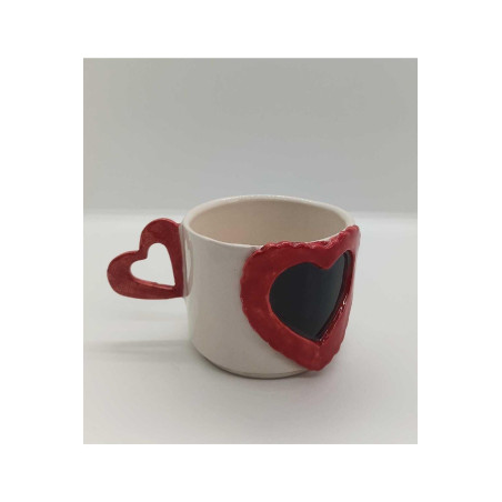 El Yapımı Seramik Kabartmalı Kalp Figürlü Kupa Bardak Mug
