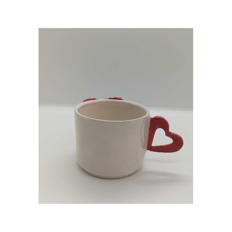 El Yapımı Seramik Kabartmalı Kalp Figürlü Kupa Bardak Mug