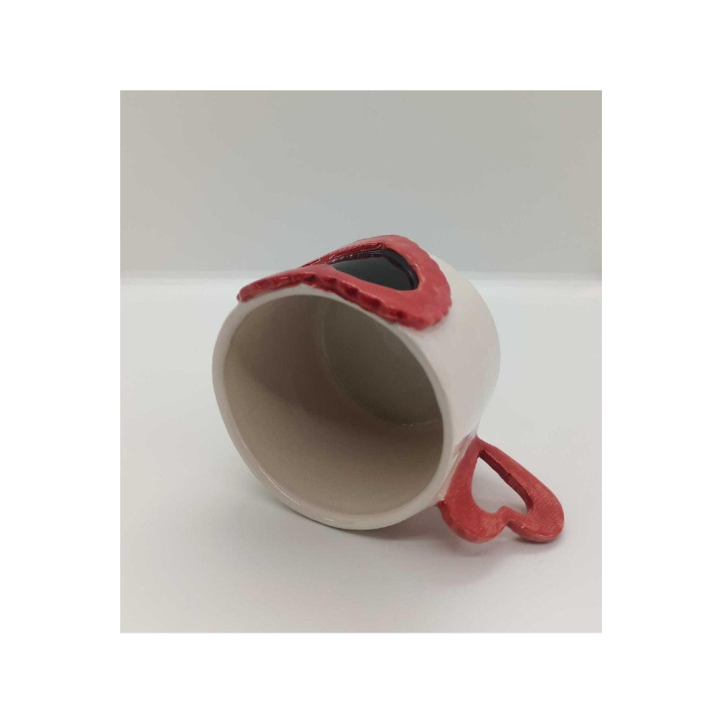 El Yapımı Seramik Kabartmalı Kalp Figürlü Kupa Bardak Mug