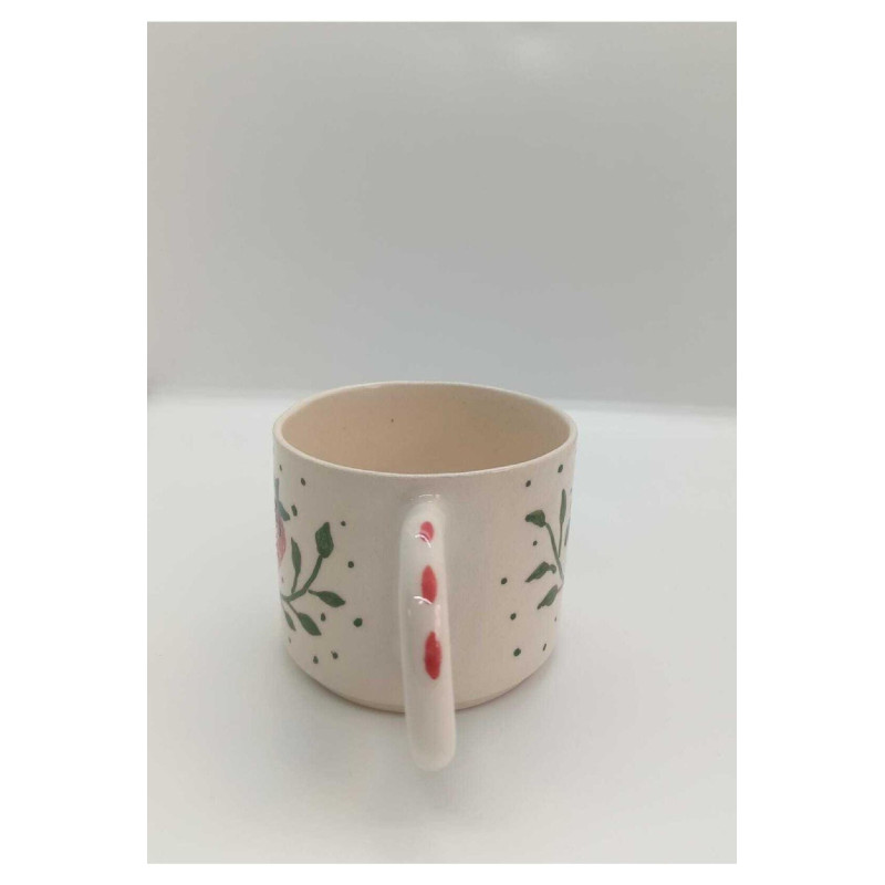 El Yapımı Seramik Çilek Desenli Kupa Bardak Mug