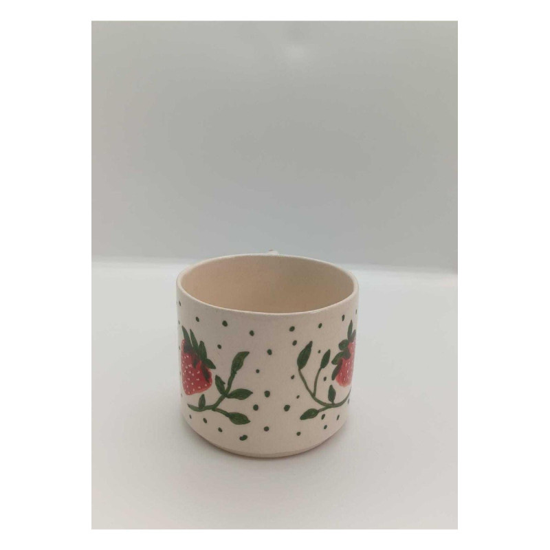 El Yapımı Seramik Çilek Desenli Kupa Bardak Mug