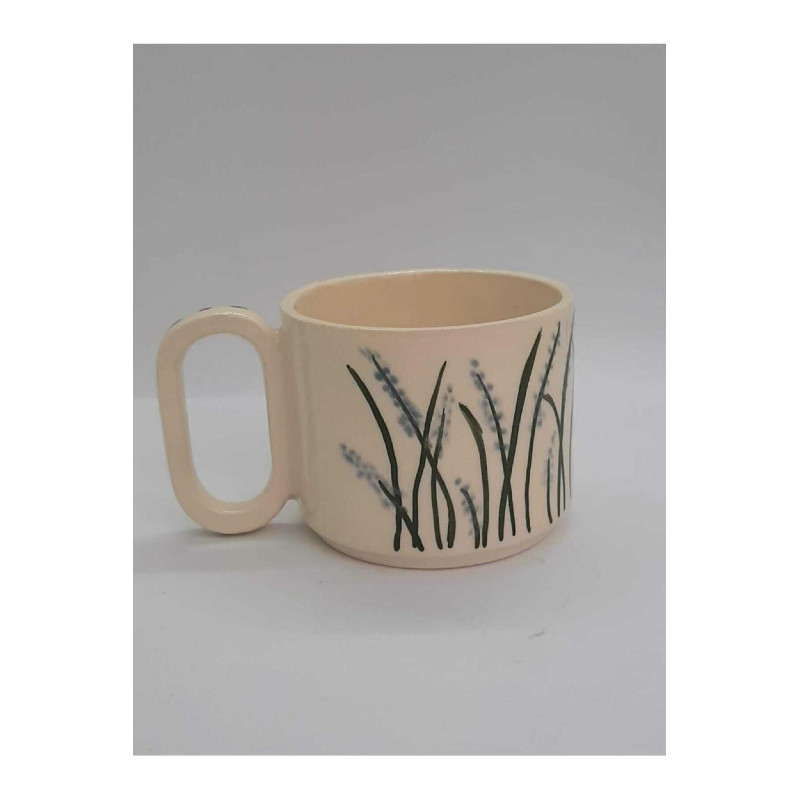El Yapımı Seramik Kupa Bardak Mug Lavanta Desen