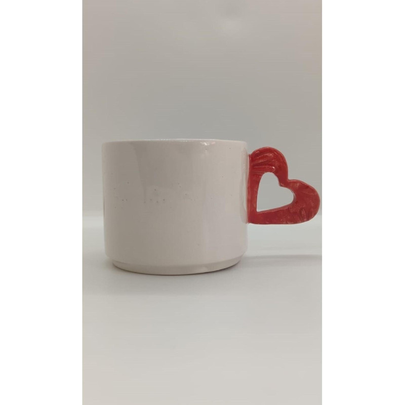 El Yapımı Seramik Çift Kabartma Kalp Desenli Kupa Bardak Mug Hediyelik Kupa Bardak Sevgililer Günü
