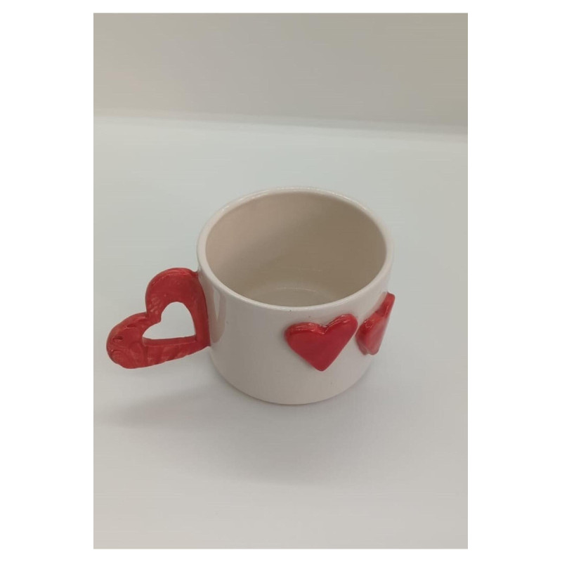 El Yapımı Seramik Çift Kabartma Kalp Desenli Kupa Bardak Mug Hediyelik Kupa Bardak Sevgililer Günü