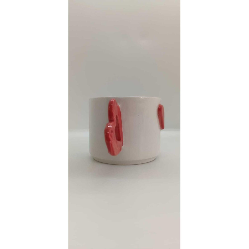 El Yapımı Seramik Çift Kabartma Kalp Desenli Kupa Bardak Mug Hediyelik Kupa Bardak Sevgililer Günü